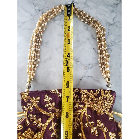 Elegant Embroidered Drawstring Potli Bag With Pearl Handle - Picture 5 of 11